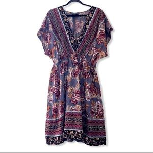 ANGIE V Neck Kimono Mini Dress Rose Floral Size 2X